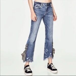 Zara Mix'd Makers gingham tie hem jeans size 8